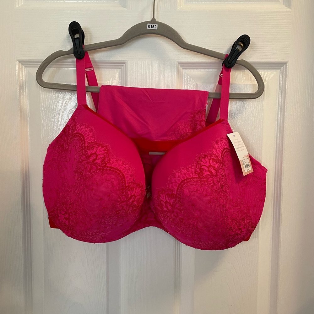Hot Pink Lighly Lined Satin and Lace Balconette Bra with Underwire Support